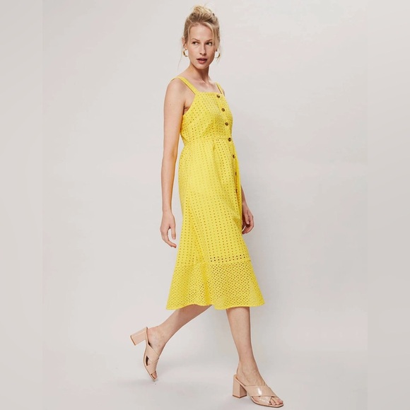 J. Crew Yellow Button Down Eyelet Cotton Sundress 0 - Picture 8 of 8